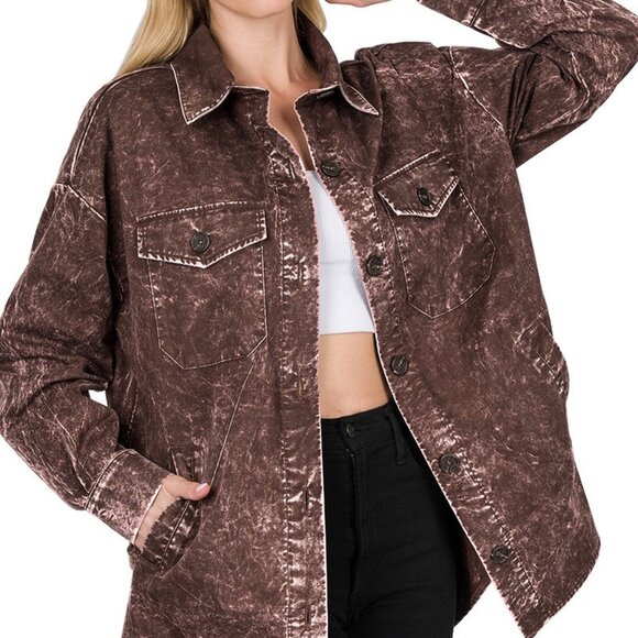 ZENANA oversized vintage washed shacket (M) - Picture 2 of 16